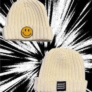 MA®KET Women's Cream Knit Beanie with Smiley Face